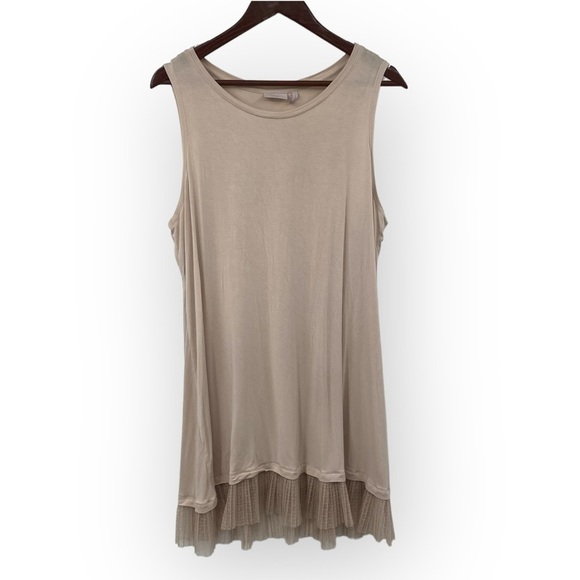 LOGO Layers Tank Top Womens Size 1X Plus Beige Sleeveless Ruffle Mesh Trim Tunic - Picture 1 of 8